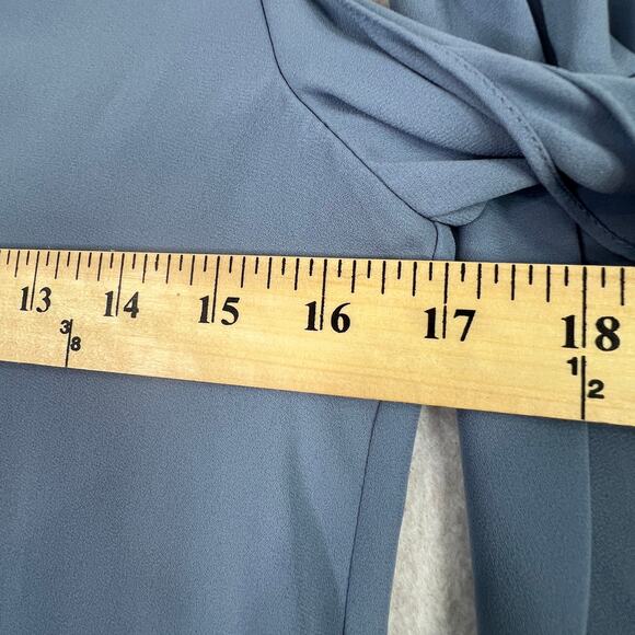 BCBGMaxAzaria Ellyson Mini Dress XXS Blue Chambray Cold Shoulder Swing Baby Doll - Picture 12 of 13